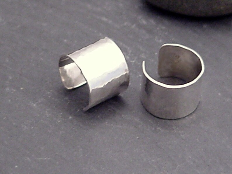 STERLING EARCUFF PAIR Wide Hammered Sterling 925 Silver Band Ear Cuffs