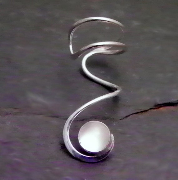 MOONSTONE Sterling Ear Cuff  925 Silver Swirl Gemstone Ear Wrap