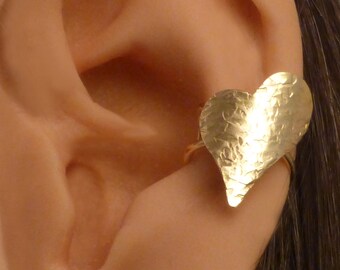 Golden Heart Ear Cuff Handmade Brass Arty Unique Ear Wrap