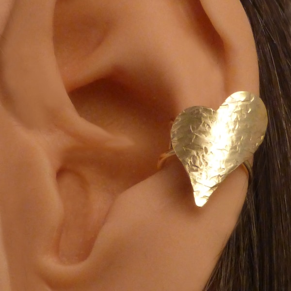 Golden Heart Ear Cuff Handmade Brass Arty Unique Ear Wrap
