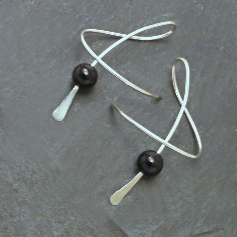 MIDNIGHT BREEZE Sterling Dangle Black Onyx Earrings Fun Twirl-in Casual Earwear Pair image 4