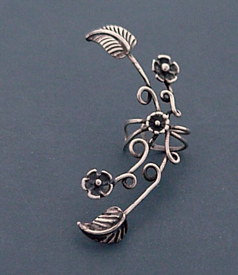 Flower Handcrafted Sterling Silver Ear-cuff