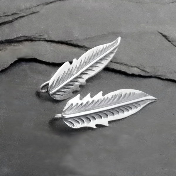 FEATHERS EAR SWEEPS  Pair Sterling 925 Silver Ear Pin Sweep Earrings Handcrafted