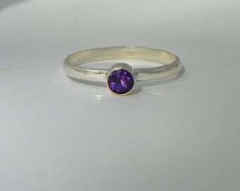 Gemstone Sterling Single Stack Ring   AMETHYST STACKING RING  Handcrafted 925 Silver