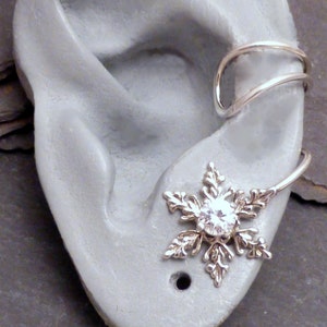 SPARKLE SNOWFLAKE Sterling CZ  Ear Cuff - Intricate Cubic Zirconia 925 Silver Ear Wrap