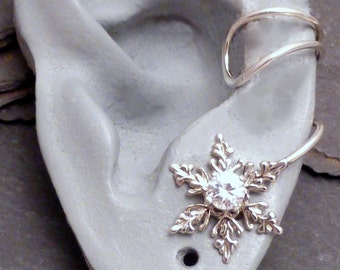 SPARKLE SNOWFLAKE Sterling CZ  Ear Cuff - Intricate Cubic Zirconia 925 Silver Ear Wrap