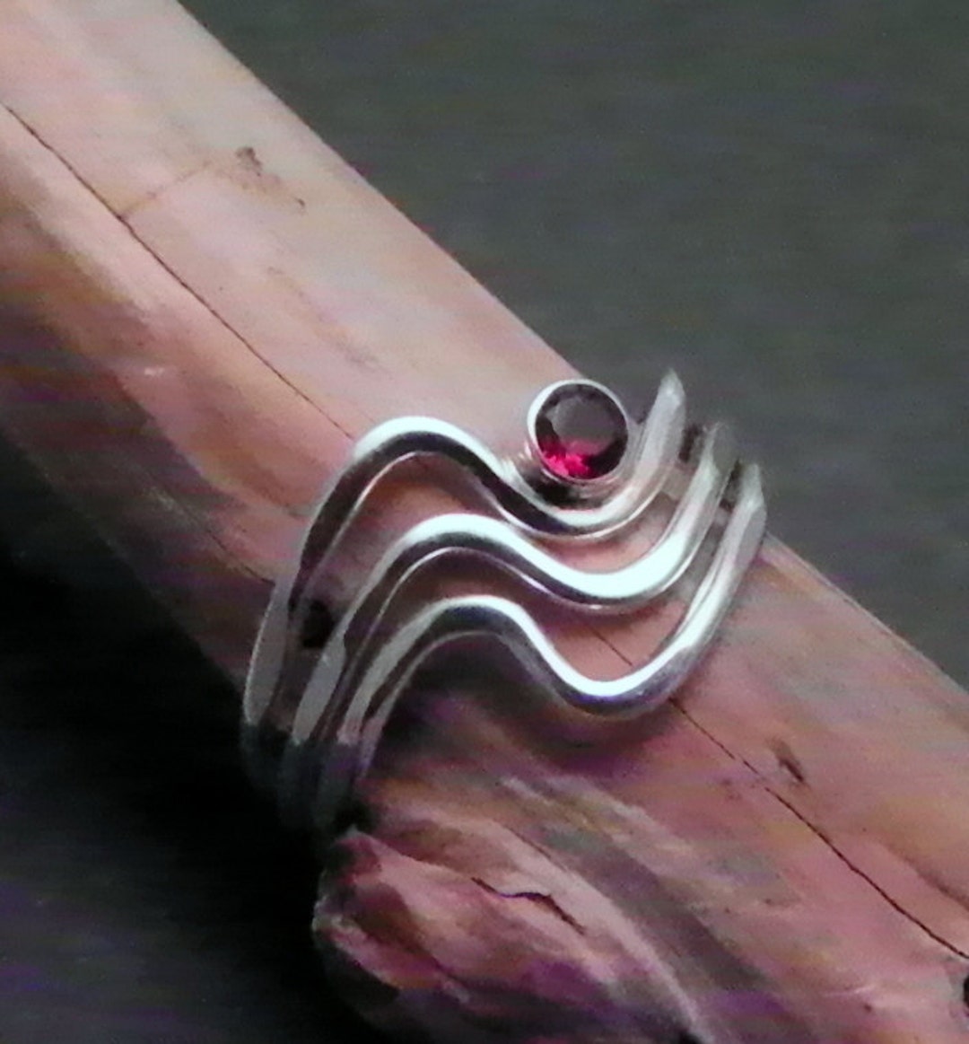 Sterling Stack Rings GARNET WAVES 3 Stacking RINGS Handcrafted 925 ...