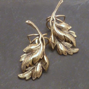 FALLING LEAVES EARCUFF Pair   - Two Handcrafted Golden Brass Ear Wraps