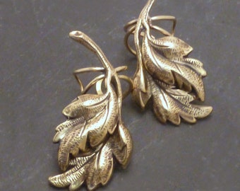 FALLING LEAVES EARCUFF Pair   - Two Handcrafted Golden Brass Ear Wraps