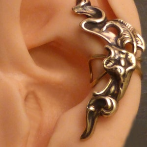 GOLDEN CALLA - Art Nouveau Flower Swirly Brass Earcuff for your LEFT Ear