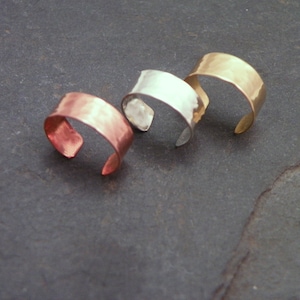 TRIO NARROW EARCUFFS   3 Sterling Silver, Copper, NuGold Ear Cuffs Narrow Hammered Ear Bands