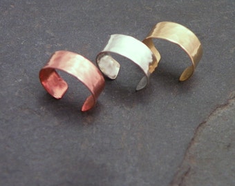 TRIO NARROW EARCUFFS   3 Sterling Silver, Copper, NuGold Ear Cuffs Narrow Hammered Ear Bands