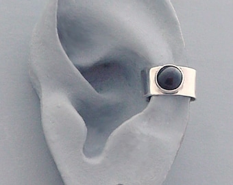 BLACK ONYX EARCUFF - Medium Sterling Silver 925 Gemstone Ear Cuff Band