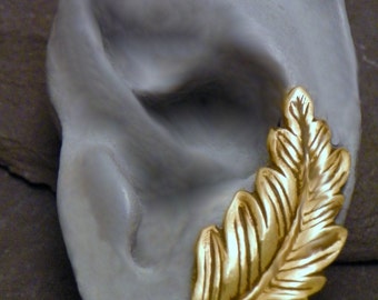 AUTUMN LEAF Ear Pin SWEEPS - Pair of Golden Brass Earrings