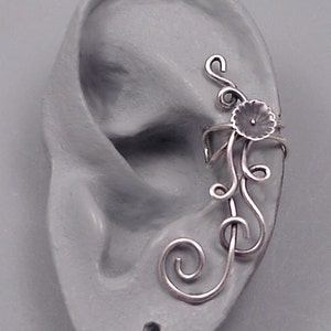 DeVINE Handcrafted Sterling Ear Cuff 925 Silver Flower Wrap