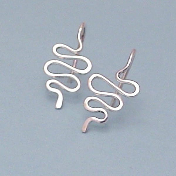 TINY RIBBONS EARRINGS -  Sterling Silver Dangle Earrings Handforged Curvy Squiggles