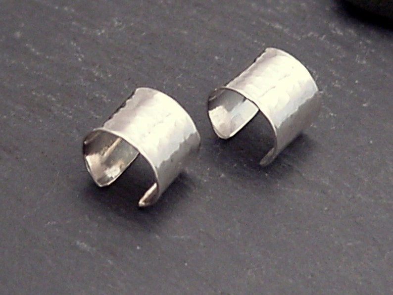 STERLING EARCUFF PAIR Wide Hammered Sterling 925 Silver Band Ear Cuffs