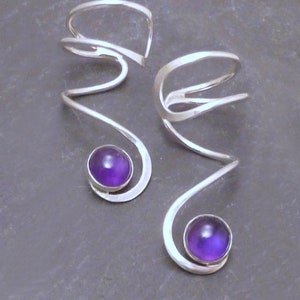 AMETHYST EAR CUFFS  Sterling Silver Spiral Amy Ear Cuff Pair