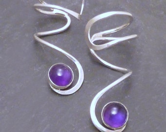 AMETHYST EAR CUFFS  Sterling Silver Spiral Amy Ear Cuff Pair
