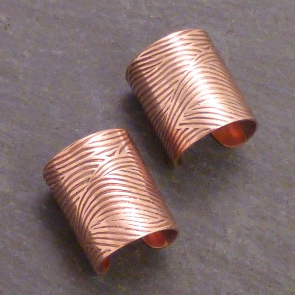 WAVY COPPER EARCUFF Pair - 2 Very Wide Wave Handmade Ear Cuff Bands