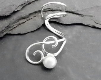 CURLY PEARL Sterling Ear Cuff Handcrafted 925 Silver Ear Wrap