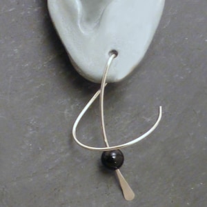 MIDNIGHT BREEZE Sterling Dangle Black Onyx Earrings Fun Twirl-in Casual Earwear Pair image 5