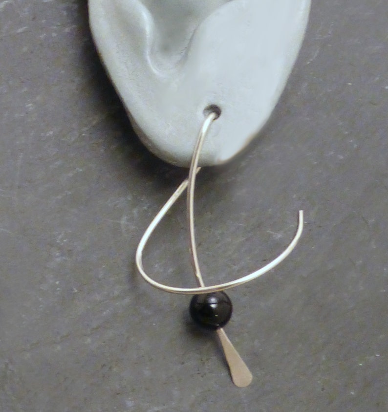 MIDNIGHT BREEZE Sterling Dangle Black Onyx Earrings Fun Twirl-in Casual Earwear Pair image 5