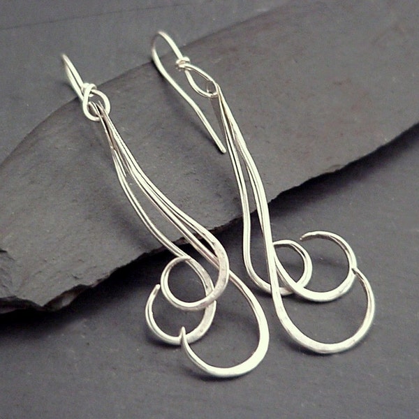 FERN DANGLE EARRINGS - Sterling 925 Silver Handforged Frond Chandelier Earrings