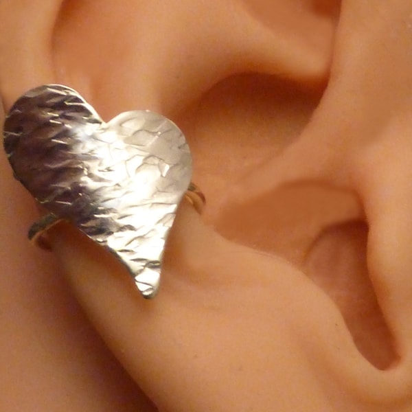 Sterling Heart Ear Cuff  925 Silver Handmade Arty Unique Ear Wrap