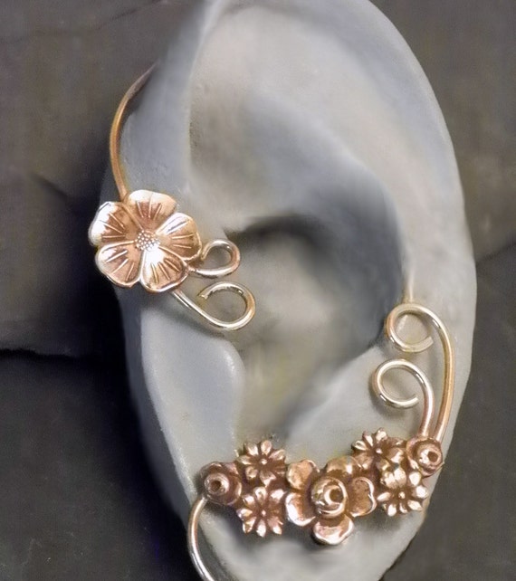 Items similar to Swirl and Flower Ear Wrap GOLDEN GARLAND Brass Ear