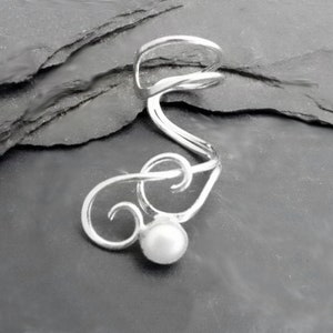 CURLY PEARL Sterling Ear Cuff Handcrafted 925 Silver Ear Wrap