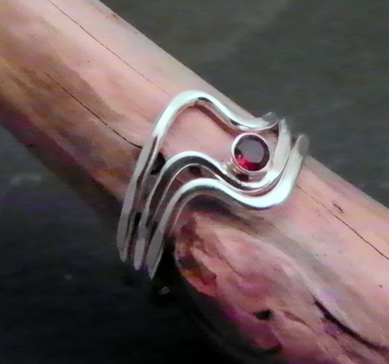 Sterling Stack Rings GARNET WAVES 3 Stacking RINGS Handcrafted | Etsy