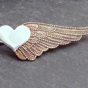 WINGED HEART SWEEP Mixed Metal Sterling Heart and Brass Wing Ear Pin Single Earring image 1