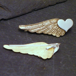 WINGED HEART SWEEP Mixed Metal Sterling Heart and Brass Wing Ear Pin Single Earring image 3