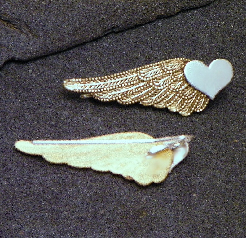 WINGED HEART SWEEP Mixed Metal Sterling Heart and Brass Wing Ear Pin Single Earring image 3