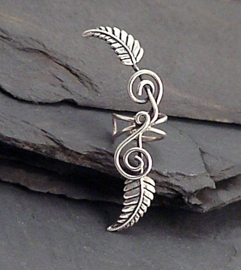 TENDRILS Sterling Ear Cuff 925 Silver Spiral Leaf Handcrafted Ear Wrap image 2