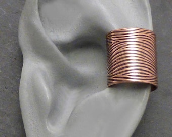 WAVY COPPER EARCUFF -  Very Wide Wave Handmade Ear Cuff Band