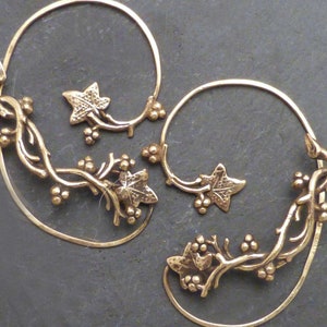 INTO THE FOREST Ear Wrap Pair   - 2 Intricate Leaf & Vine Golden Brass Ear Cuff Wraps