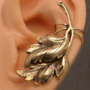FALLING LEAVES EARCUFF Pair Two Handcrafted Golden Brass Ear Wraps image 2