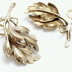 FALLING LEAVES EARCUFF Pair Two Handcrafted Golden Brass Ear Wraps image 4