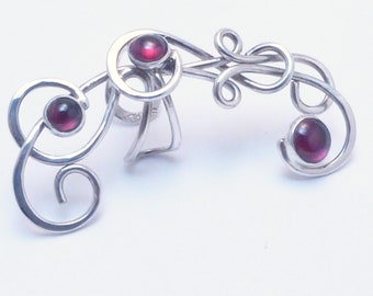 GARNET TRIO Sterling Ear Cuff Handcrafted One-of-a-Kind OOAK Silver Gemstone Ear Wrap