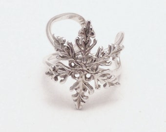 SNOWFLAKE Sterling Ear Cuff  Intricate 925 Silver Ear Wrap