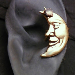 MR. MOON EARCUFF  - Handcrafted Golden Brass Moon and Star Ear Cuff set with Moonstone