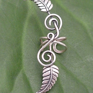 TENDRILS Sterling Ear Cuff 925 Silver Spiral Leaf Handcrafted Ear Wrap image 4