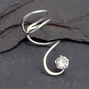 Handcrafted Sterling CZ Ear Cuff   SPIRAL SPARKLE  Silver 925 Cubic Zirconia Ear Wrap