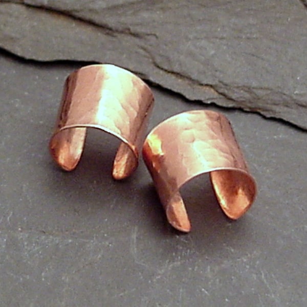 COPPER EARCUFF PAIR  Two Wide Hammered Copper Ear Cuff Bands