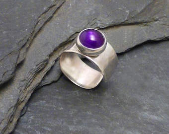 Hammered Sterling Silver Amethyst Ear Cuff - Sleek 925 Earcuff