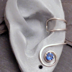 SAPPHIRE Handcrafted Sterling Ear Cuff Silver 925 Blue Lab-Grown Sapphire Ear Wrap image 2