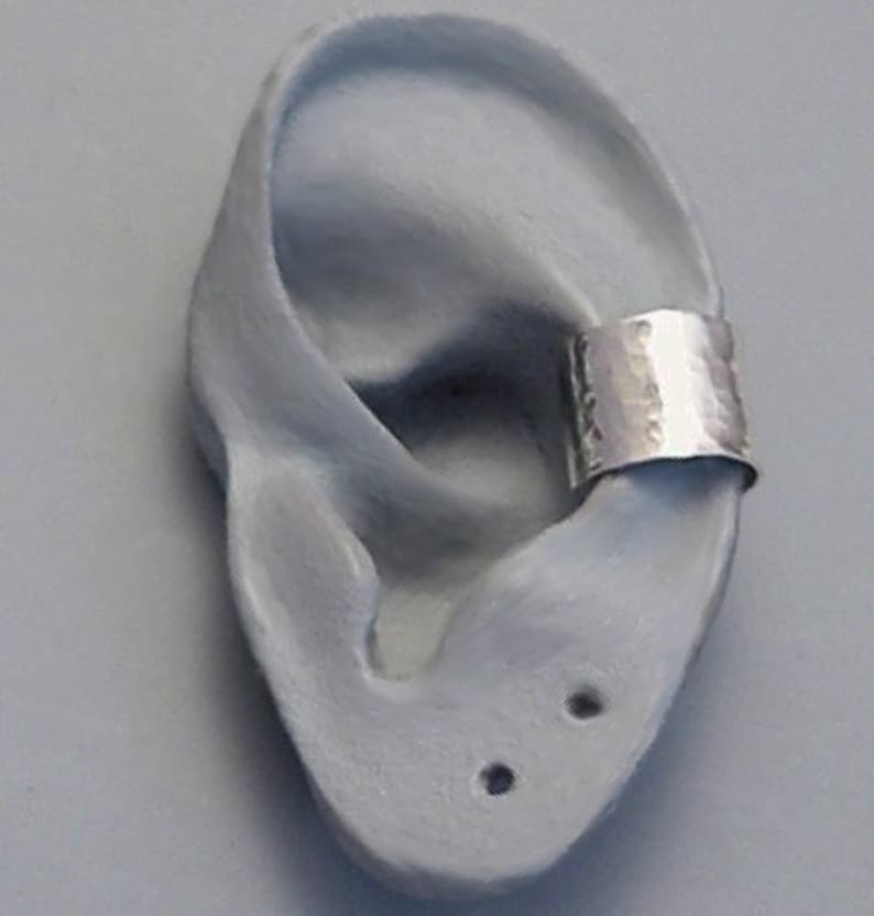 STERLING EARCUFF PAIR Wide Hammered Sterling 925 Silver Band Ear Cuffs