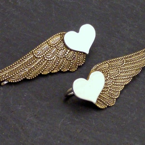 WINGED HEART SWEEP Mixed Metal Sterling Heart and Brass Wing Ear Pin Single Earring image 5